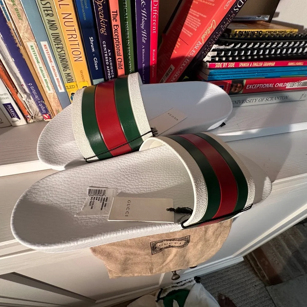 Gucci White Rubber Slide Soles with Embossed Logo